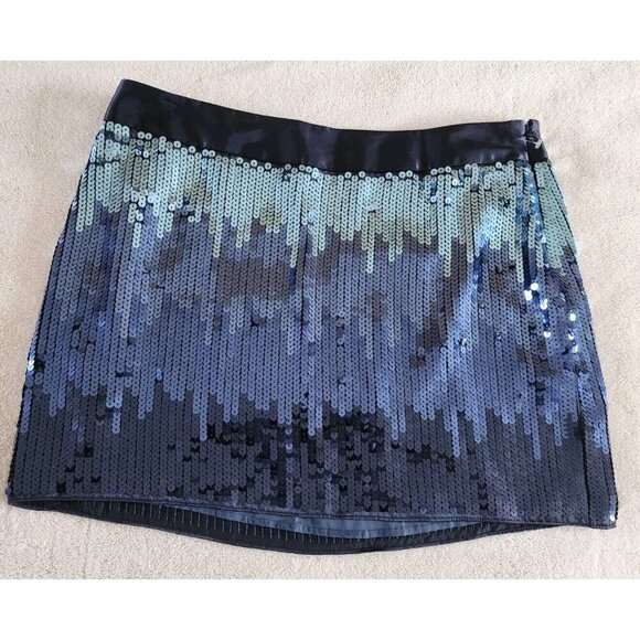 Express Womens Mini Skirt Blue Ombre Sequins All Over Size 10 - Picture 1 of 4